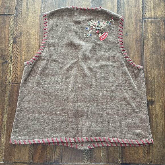 VINTAGE Tiara International Sweater Vest Womens Large Zip Reindeer Ugly Xmas 00s - Picture 10 of 10